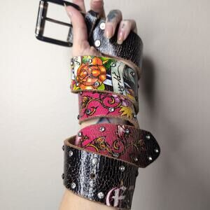 ED HARDY Vintage Geniune Leather Y2K Belt Floral Themed Handmade - Small S Ed Hardy | Accessories | Ed Hardy Vintage Geniune Leather  main image 2